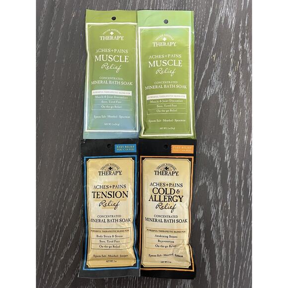Village Naturals Therapy Mineral Bath Soak Aches & Pains Cold & Allergy Lot of 4 - Picture 1 of 6